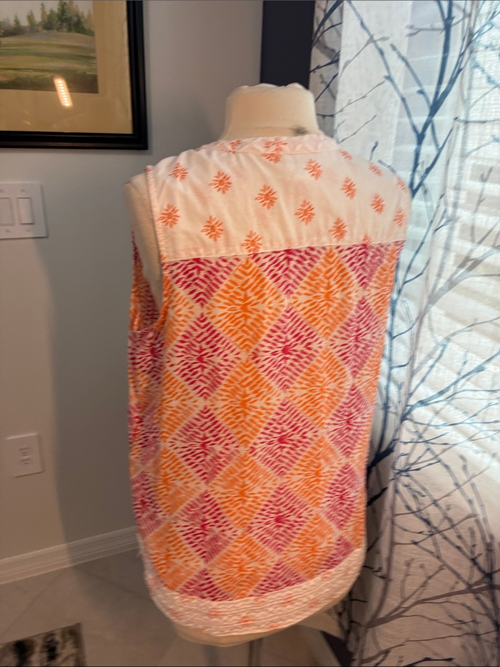 Sigrid Olsen Sleeveless Printed Tunic Top in Pink & Orange - Picture 4 of 6